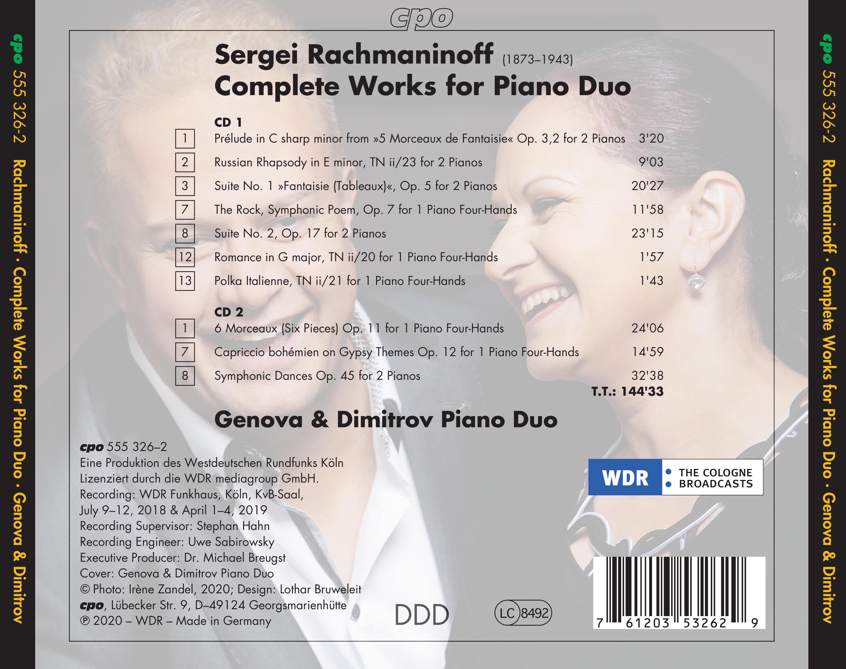 Sergei Rachmaninoff • Complete Works for Piano Duo (cpo 555 326-2) | Back Inlay