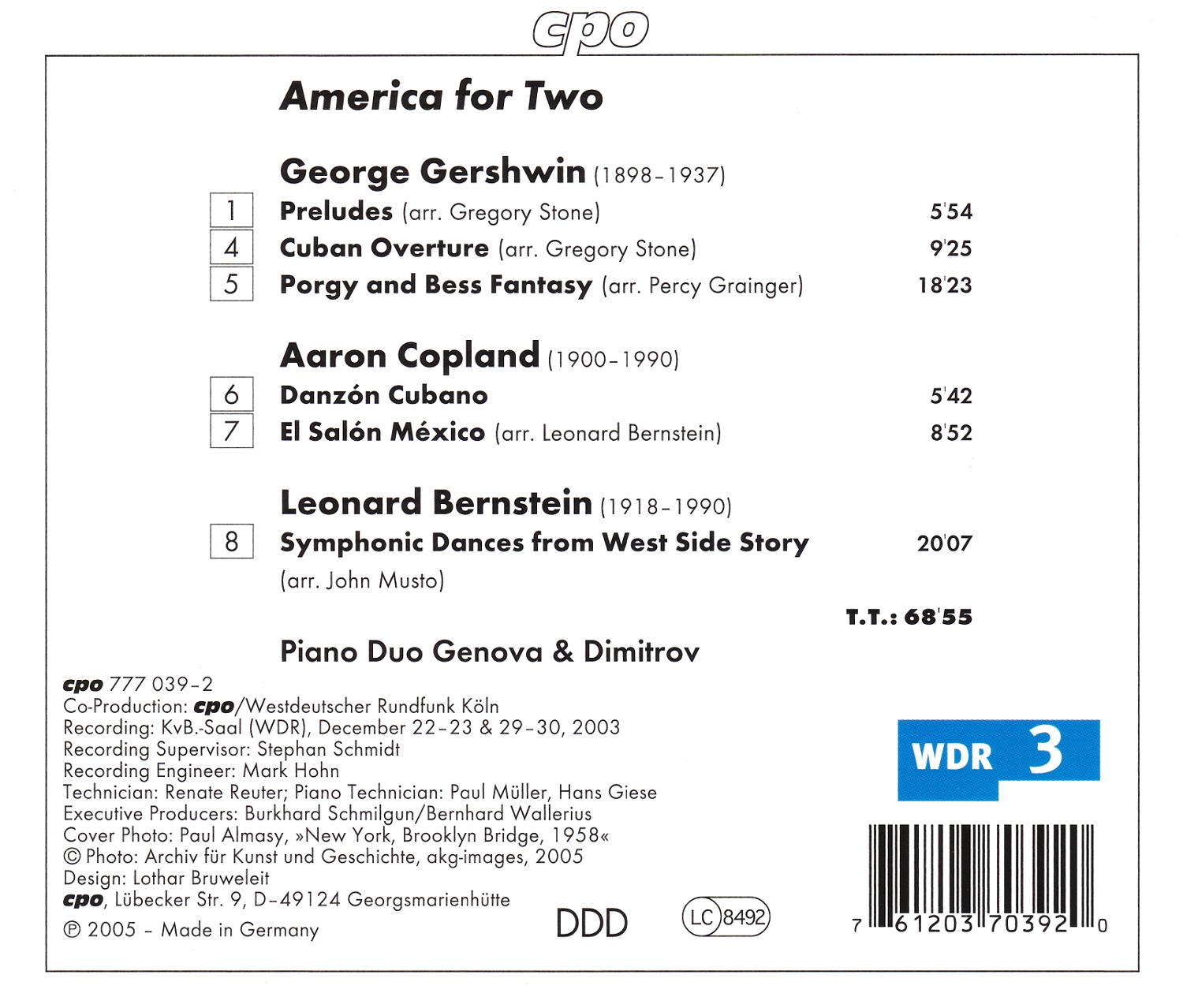America for Two • Gershwin, Copland, Bernstein (cpo 777 039-2) |Back Inlay