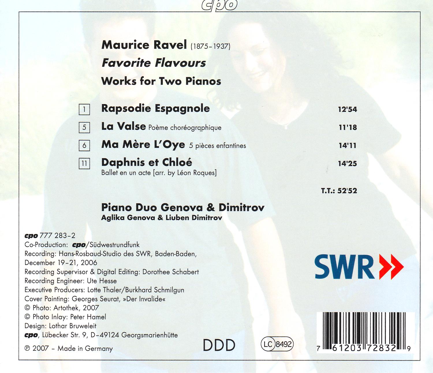 Maurice Ravel • Favorite Flavours (cpo 777 283-2) | Back Inlay