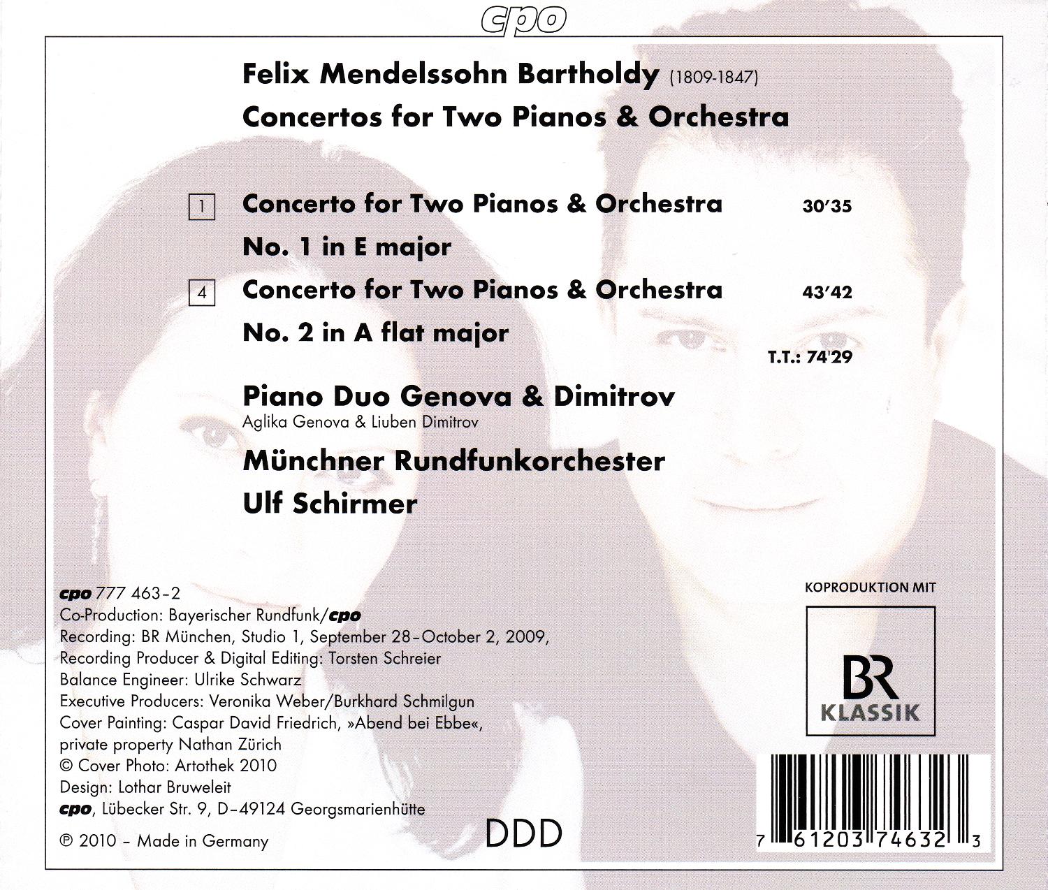 Felix Mendelssohn Bartholdy • Concertos for Two Pianos 1 & 2 (cpo 777 463-2) | Back Inlay