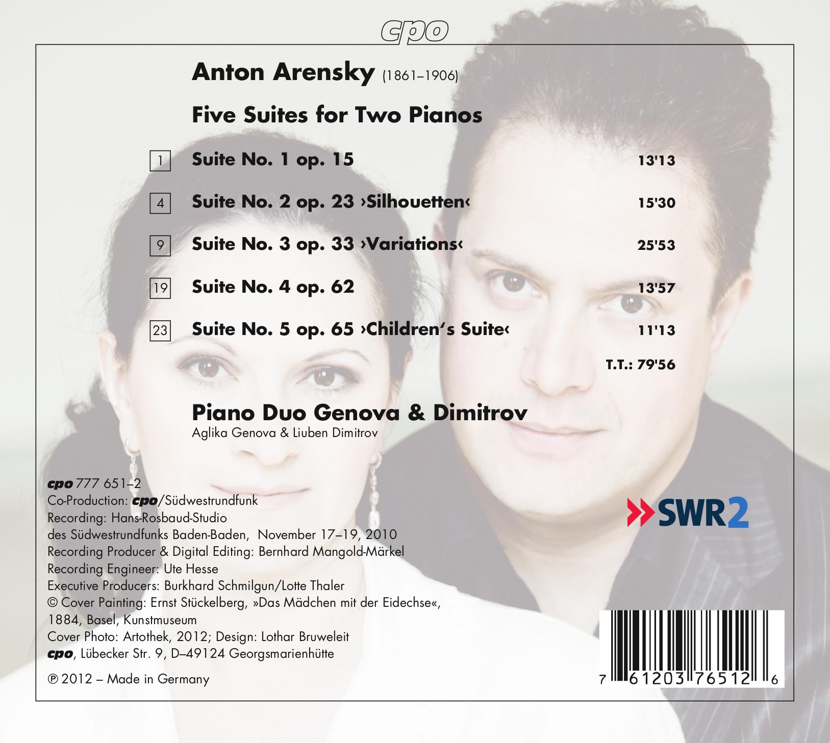 Anton Arensky • Fünf Suiten für zwei Klaviere (cpo 777 651-2) | Back Inlay